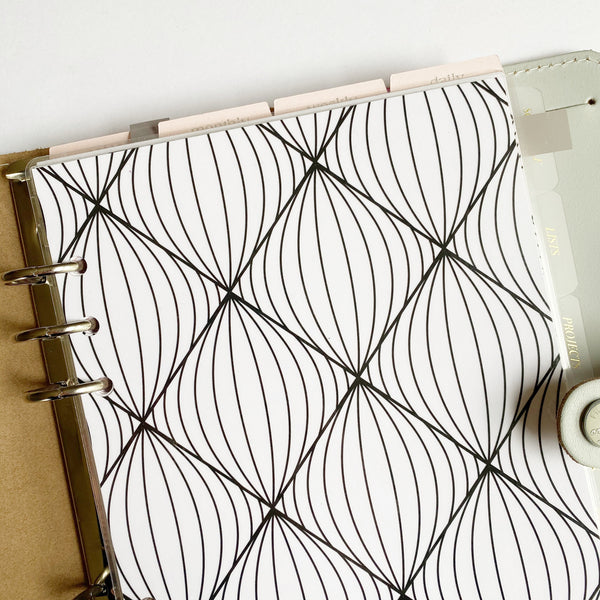 Black and White Wavy Geometric Minimal Planner Dashboard - East Street Paper Co.
