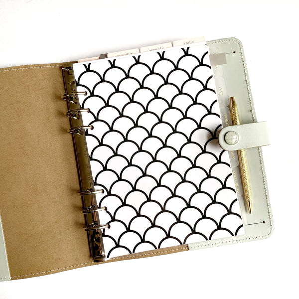 Black and White Geometric Scallop Minimal Planner Dashboard - East Street Paper Co.