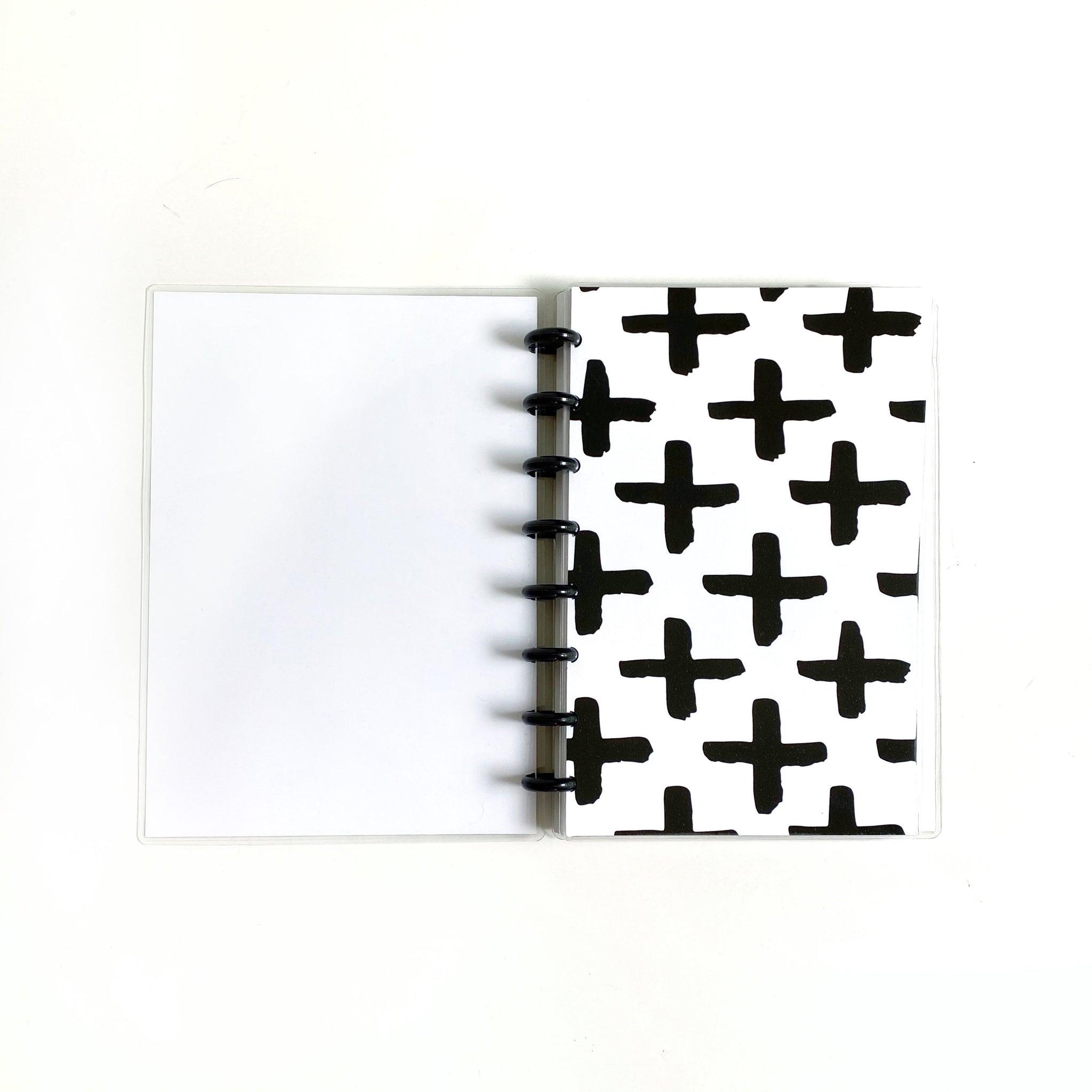 Black and White Cross Pattern Minimal Planner Disc Bound Dashboard - East Street Paper Co.