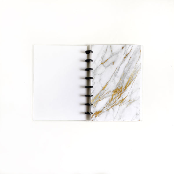 White Gold Marble Minimal Planner Dashboard Inbox Laminated Disc Bound - East Street Paper Co.