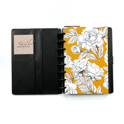 Mustard Yellow Drawing Floral Minimal Discbound Planner Dashboard - East Street Paper Co.