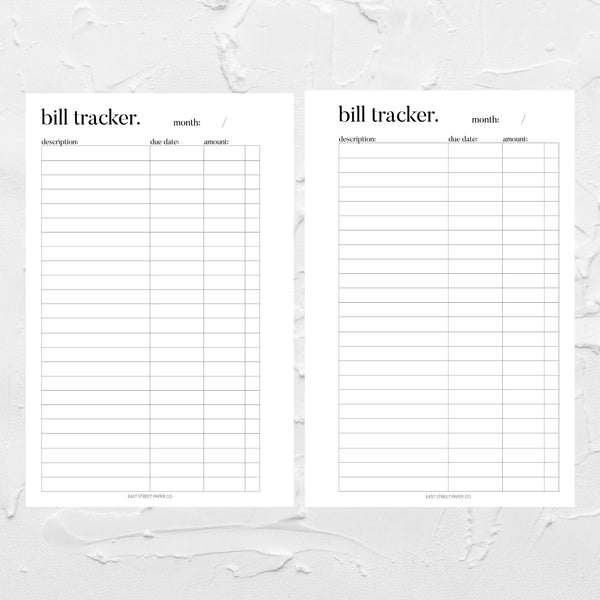 Monthly Bill Tracker Printed Planner Insert