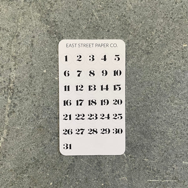 Numbers Mini Circle Date Dot Stickers MINI SHEET
