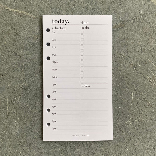 Today Undated Daily Printed Planner Insert (notes on back)