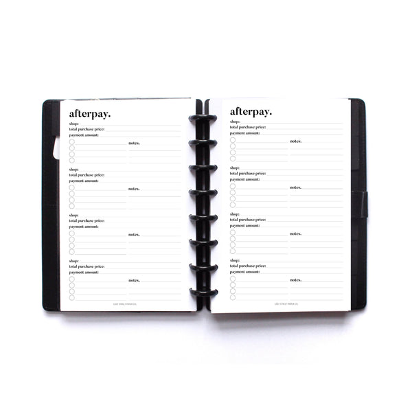 Afterpay Bill Tracker Printed Planner Insert