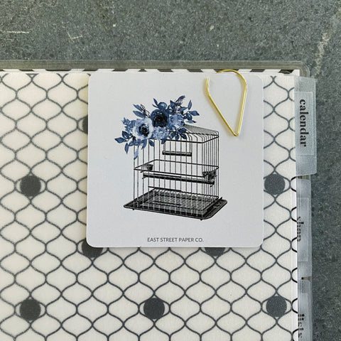 Floral Birdcage Light Blue Planner Square Journaling Deco Card