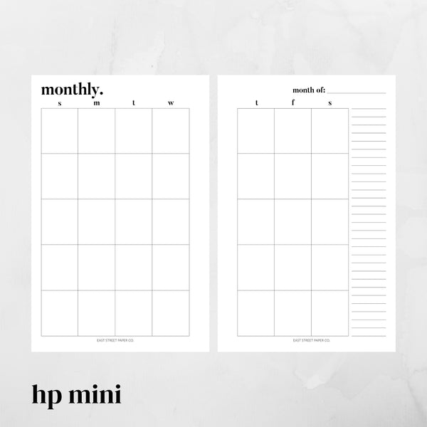 Undated Monthly Month on Two Pages MO2P - SUNDAY Start