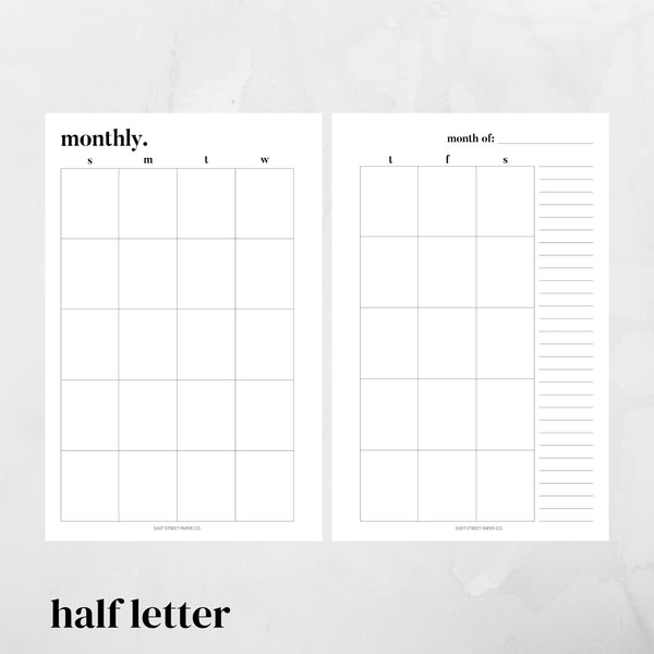 Undated Monthly Month on Two Pages MO2P - SUNDAY Start