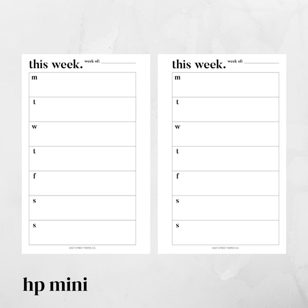 Undated Weekly MONDAY Start Week on One Page WO1P Planner Insert