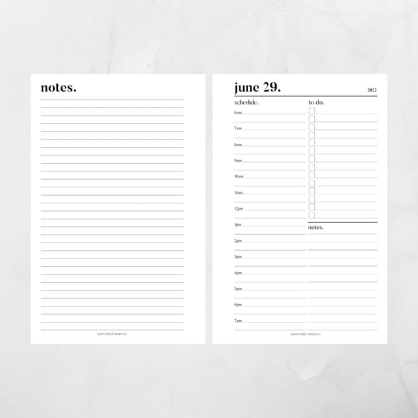 DATED 2023 Today Daily Printed Planner Insert (Notes on Back) - Disc Bound