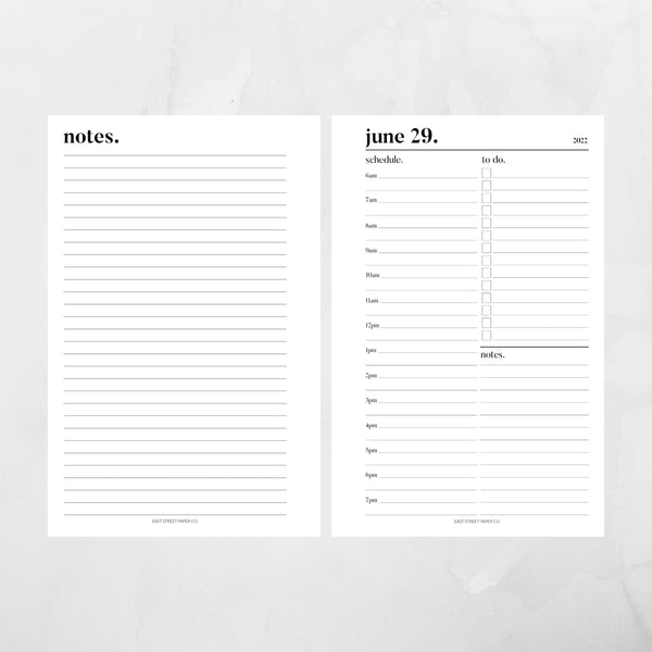 DATED 2024 Today Daily Printed Planner Insert (notes on back)