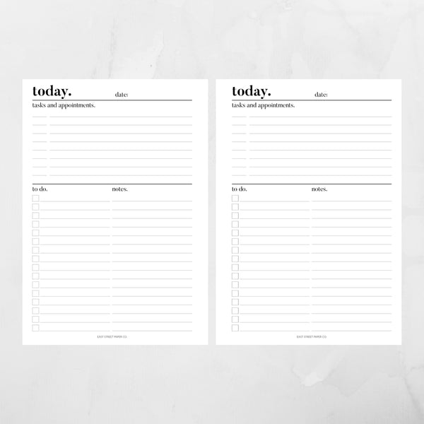 Today Undated (Basic Layout) Daily Printed Planner Insert