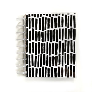 Black and White Dash Rectangle Geometric Laminated Planner Cover