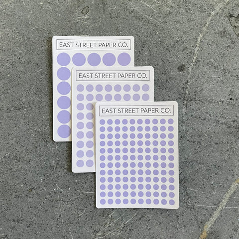 Lavender Purple Dot Trio 3 Pack Planner Dot Stickers - Functional Planner Deco Sheet