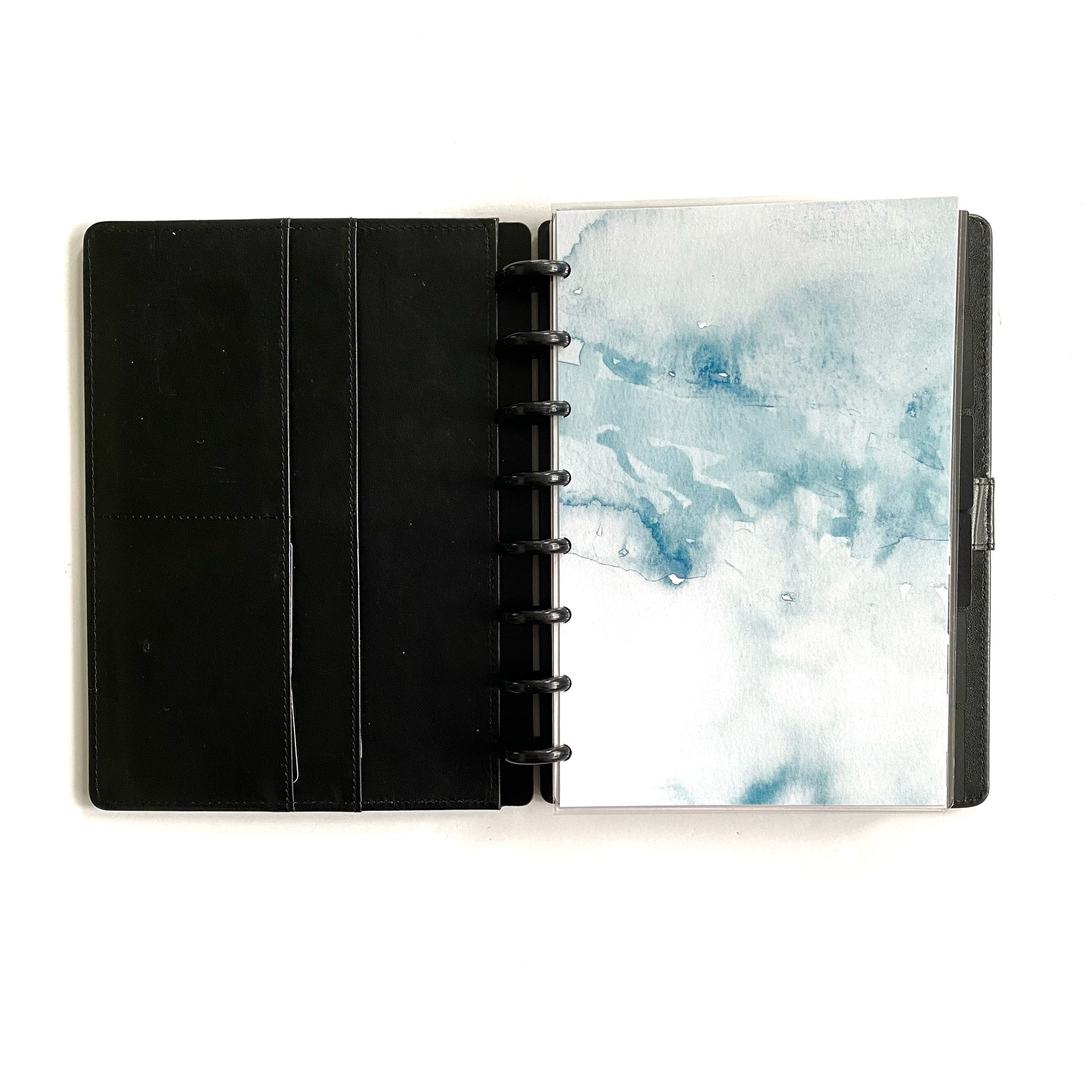 Blue White Watercolor Disc Bound Planner Dashboard