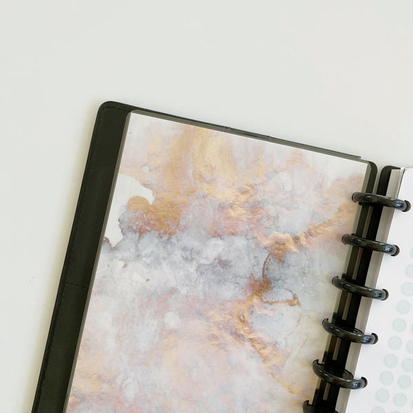Pink Blue Abstract Watercolor Minimal Disc Bound Planner Dashboard